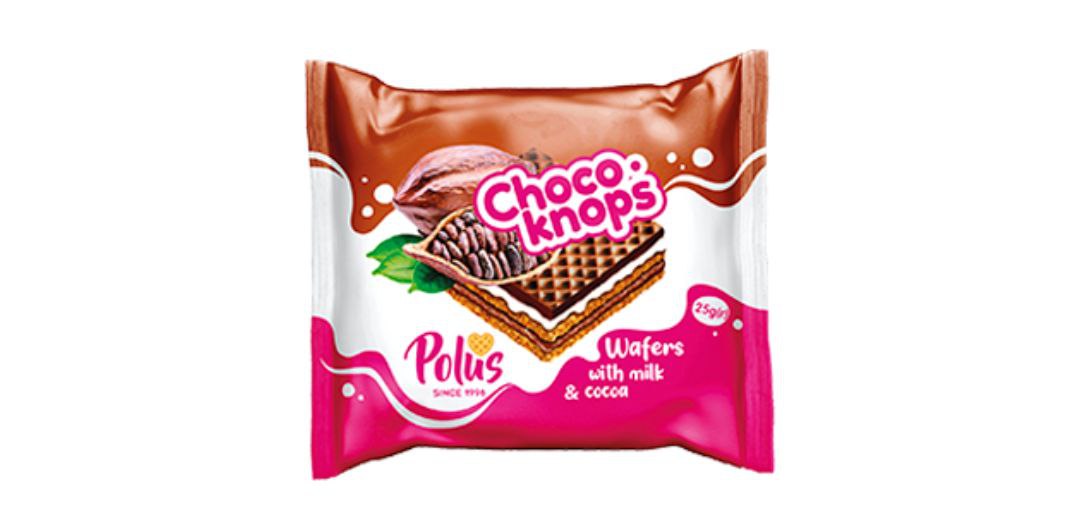 Вафлі POLUS Choco-Knops з молочною та какао начинками 25г